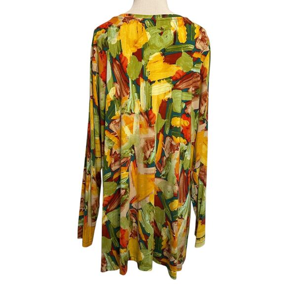 LOGO Lori Goldstein Painterly Artsy Tunic Womens Size 2X Green Multicolor Top - Picture 4 of 8